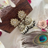 Vriksham Traditional Minakari Golden Dome With Black Beads & Pearls Jhumka-G20128